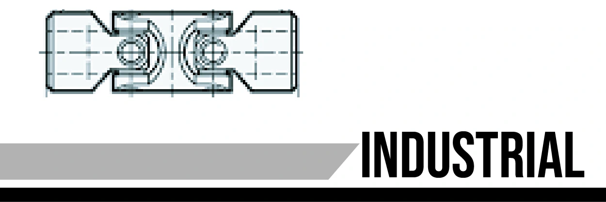 A technical drawing of a mechanical coupling or connector, with a label reading 'INDUSTRIAL' below it.