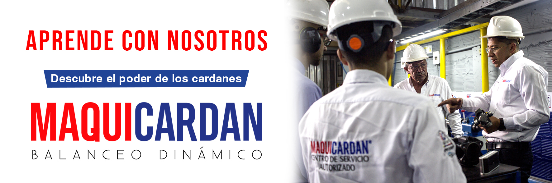 Grupo de trabajadores en una instalación de servicios, conversando sobre productos relacionados con los cardanes, vistiendo camisetas con el logo de Maquicardan.